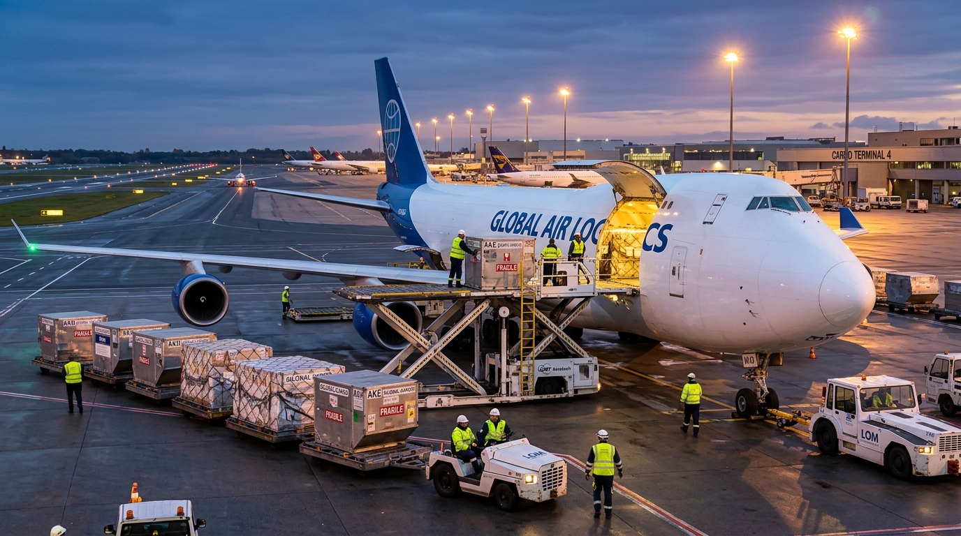 Air Cargo Freighter on Airport Runway Tarmac