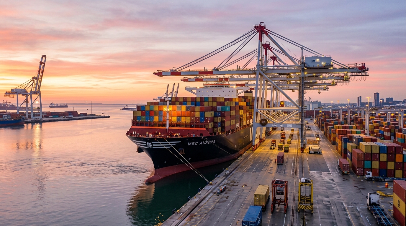 International Maritime Cargo Port Terminal with Gantry Cranes